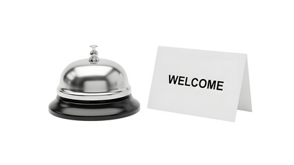 Obraz premium Hotel reception bell and welcome sign for guest service and hospitality industry concept image use 100chr on transparent background