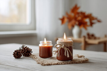 explore cozy charm of autumn crafts with delightful diy project focused on creating warm inviting candles