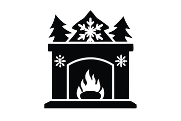 christmas fireplace vector icon