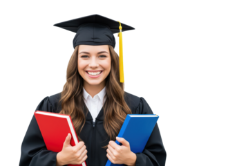 Happy Graduate Woman with Diplomas, isolated on a transparent background