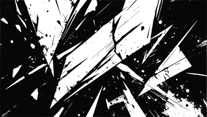 Vector art of an abstract explosion of sharp black and white geometric shapes