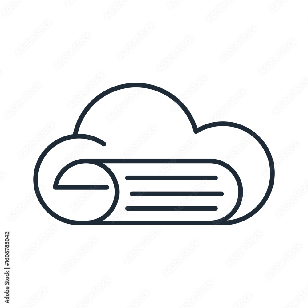Poster cloud document.data servers, and document management in a digital workspace.vector linear icon isola