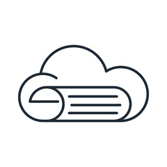 Cloud document.Data servers, and document management in a digital workspace.Vector linear icon isolated on white background.