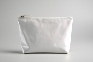 Glossy white pouch with zip closure on light gray background for a sleek, clean appearance.