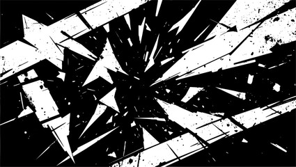 Vector art of a chaotic explosion of sharp white lines and splatters on a black background