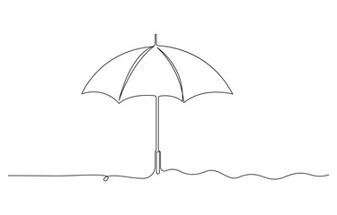 Umbrella Continuous Line Drawing, Continuous single line drawing of opened umbrella, Summer holiday concept doodle vector illustration