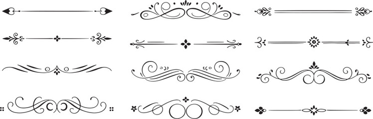 Elegant decorative dividers, ornate line separators, vintage flourish designs vector