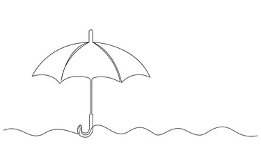 Umbrella Continuous Line Drawing, Continuous single line drawing of opened umbrella, Summer holiday concept doodle vector illustration
