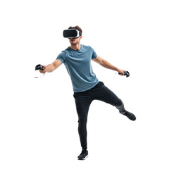 Fototapeta premium Man Exercising in VR Headset, isolated on a transparent background