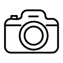 Classic Digital Camera Icon. Photography Equipment for Capturing Travel Memories and Creative Visuals. Modern Tech Gadget Symbol. Line Art Vector Illustration.
