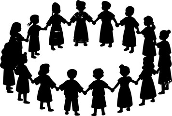 Silhouette Vector of Children Holding Hands Around the World – Unity and Diversity