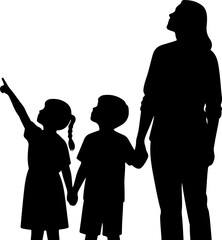 Silhouette Vector of Family Watching the Sky – Stargazing Together