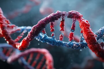 Detailed 3D rendering of human DNA strands, highlighting genetic engineering and molecular biology.