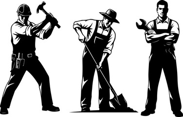 Silhouette Vector of Workers and Professions – Hard Work and Labor Unity