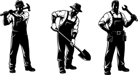 Silhouette Vector of Workers and Professions – Hard Work and Labor Unity