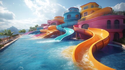 Colorful water park with slides