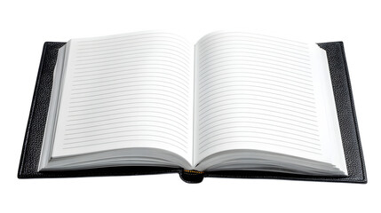 Open notebook with lined pages, isolated on transparent background
