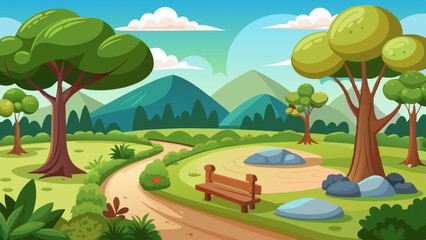 Fototapeta premium nature park with trees and path scenery landscape