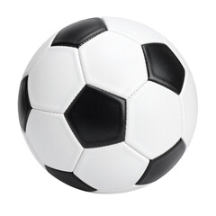 White and black leather soccer ball on a white background
