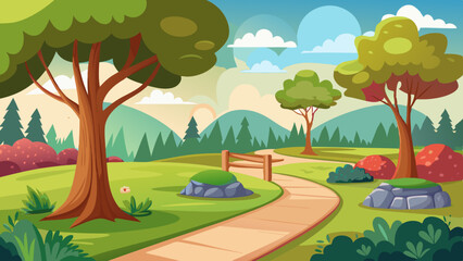 Fototapeta premium nature park with trees and path scenery landscape