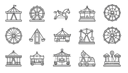Collection of amusement park ride line icons