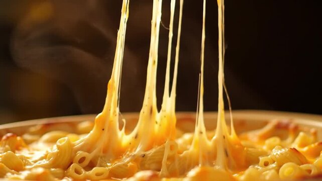 Cheese tearing apart from mac n' cheese dish