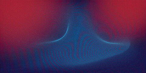 Naklejka premium Grunge halftone gradient background. Faded grit noise texture. red and blue sand wallpaper. Retro pixel background. Anime or manga style comic overlay. Vector graphic design textured template.