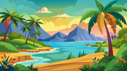 tropical landscape background for zoom vector illustration
