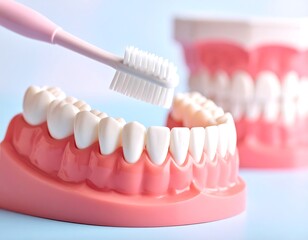 Close-up of a toothbrush brushing a dental model