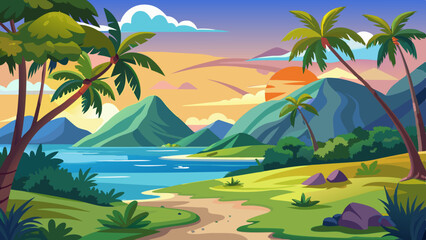 tropical landscape background for zoom vector illustration