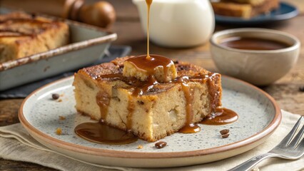 Delicious bread pudding drizzled with spiced rum sauce for a satisfying dessert experience