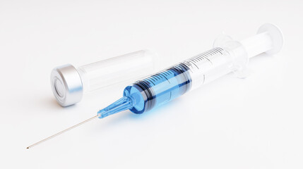 3D render of a blue and white syringe