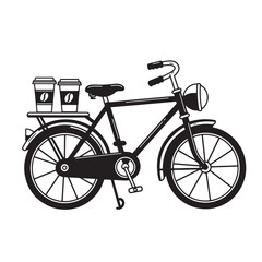 Fototapeta premium Black and white bicycle with coffee cups on the rack suitable for cafe or lifestyle branding