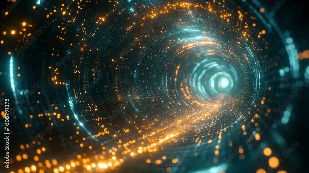 Poster futuristic digital vortex with glowing data streams and vibrant light trails