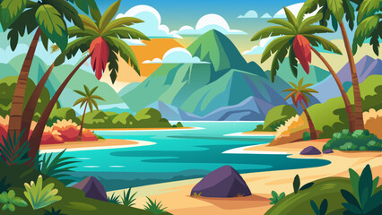tropical landscape background for zoom vector illustration