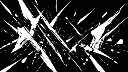 Vector art of explosive abstract white paint splatters on a black background