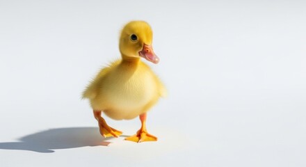 Fototapeta premium A fluffy yellow duckling, centered against a white background