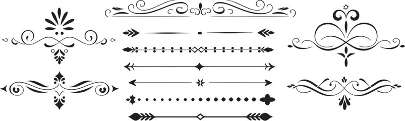 Set of decorative divider elements. text delimiters and scroll elements, ornate vintage frames, vector 
