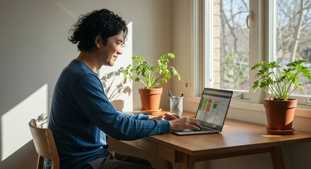 Person working on laptop at home office