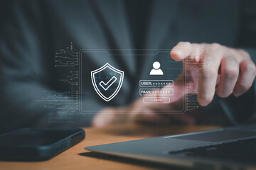 Business person access to personalize data privacy with password security access. Digital privacy concept to protect database and gdpr compliance to prevent data leak or digital threats.