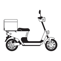 Fototapeta premium Black and white vector illustration of an electric scooter with delivery box for transportation