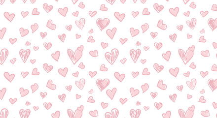 Hand-drawn heart pattern with pink sketchy hearts on white background
