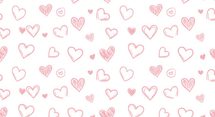 Hand drawn heart pattern seamless romantic pink love background