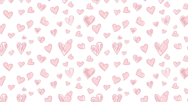Hand-drawn heart pattern with pink sketchy hearts on white background