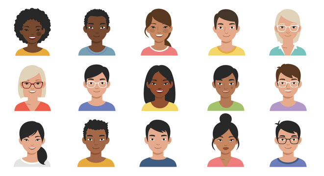 Diverse character avatars set in flat style for modern designs