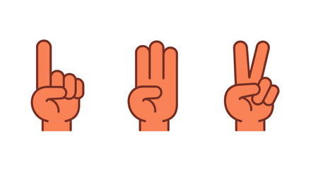 Fototapeta premium Hand gesture icons: rock paper scissors game in minimalist cartoon style