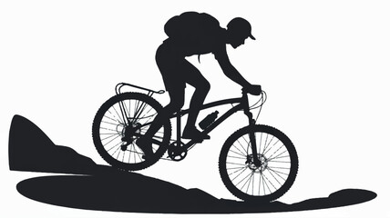 Obraz premium Dynamic black and white silhouette of a mountain biker in action