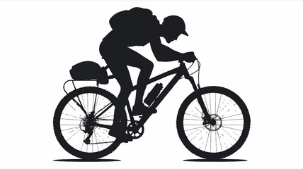 Obraz premium Dynamic black and white silhouette of a mountain biker in action perfect for sports and adventure themes