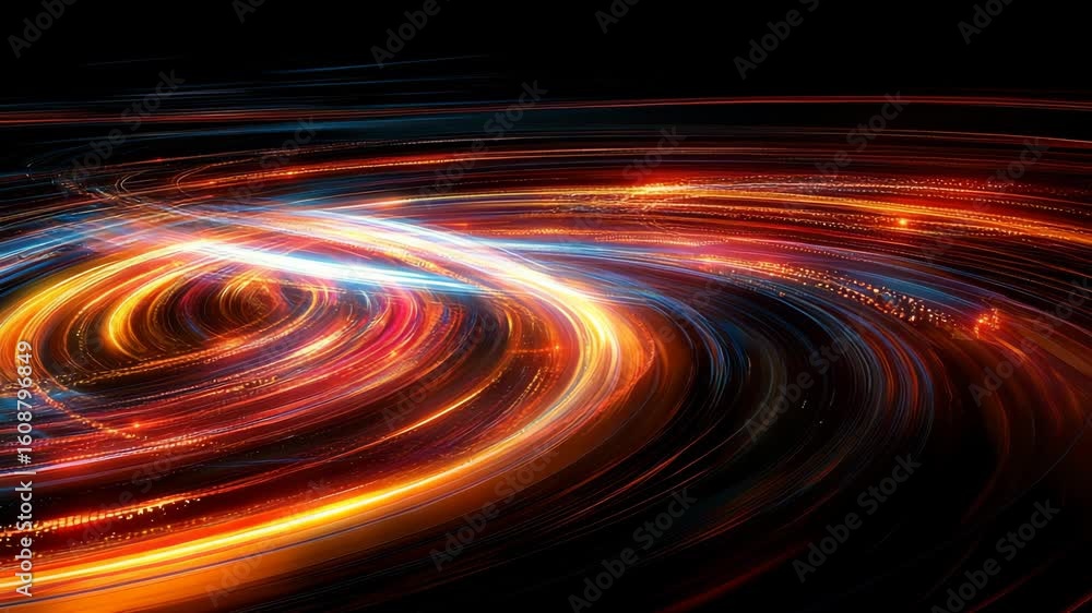 Poster dynamic light trail animation featuring vibrant glowing swirl patterns and energetic motion effects