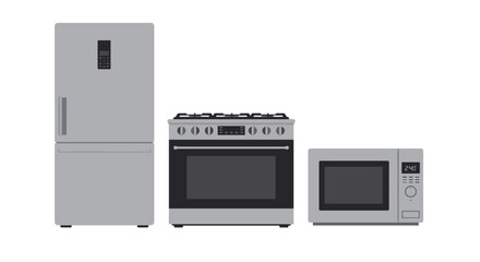Obraz premium Modern kitchen appliances collection: fridge, oven, and microwave